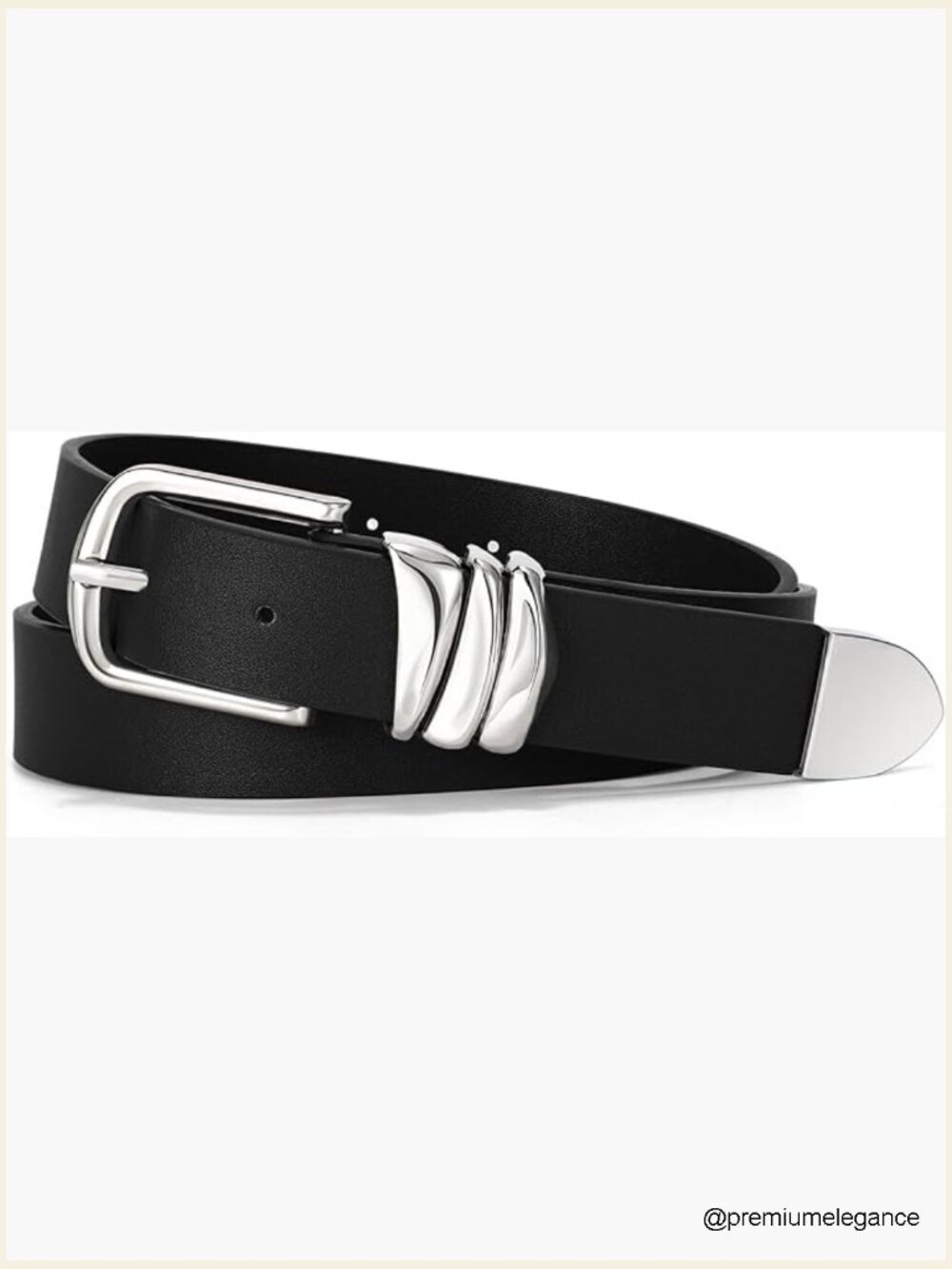 Faux Leather Belt with Silver Buckle - 1.1" Wide - Regular Fit
